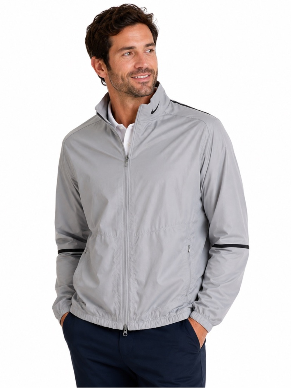 NIKE Golf Grey Full Zip Nylon Logo Jacket Coat